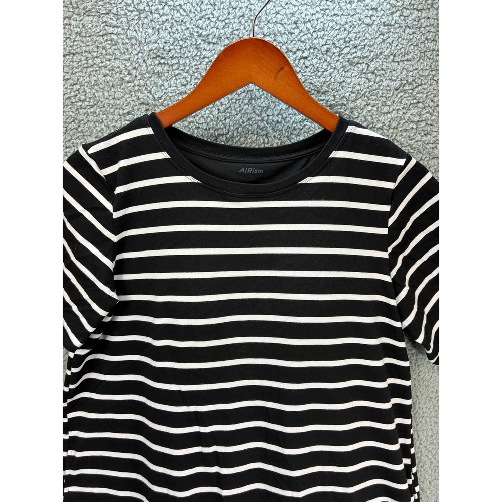 Uniqlo AIRism T-Shirt Dress Striped Womens XL Black White Midi Short Sleeve - Picture 3 of 12